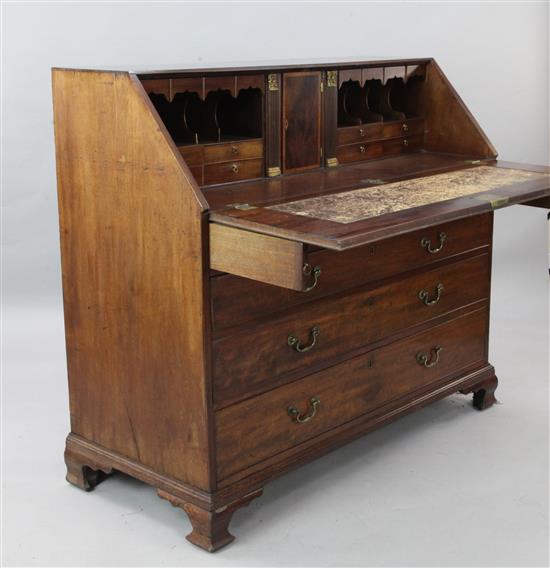 A George III mahogany bureau, W.4ft 1in. D.1ft 10in. H.3ft 7in.